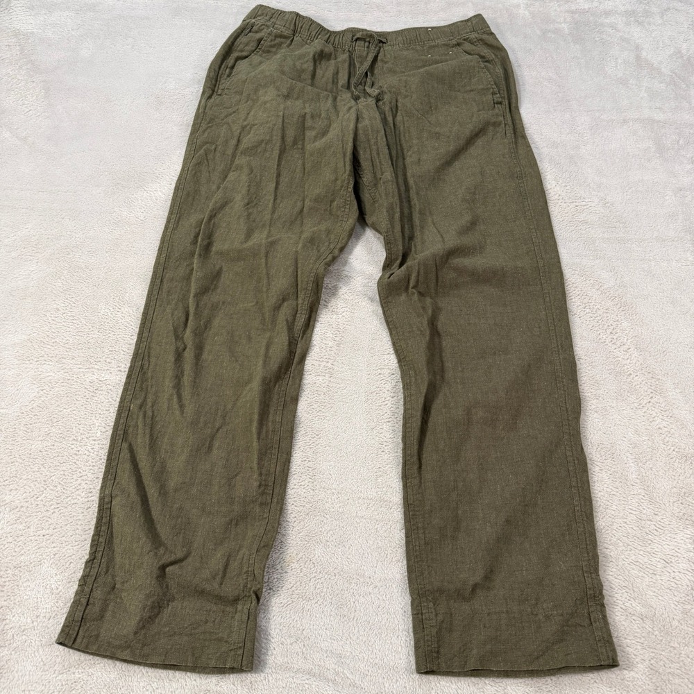 Abercrombie & Fitch Mens Medium Loose Olive Green Cotton Linen Blend Pants EUC